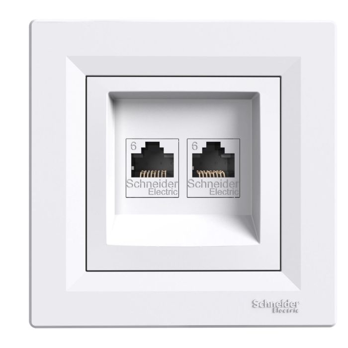 РОЗЕТКА КОМП'ЮТЕРНА RJ45 UTP КАТ.6 ПОДВІЙНА БІЛА ASFORA