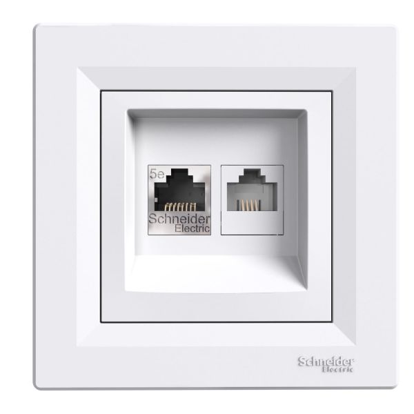 РОЗЕТКА КОМП'ЮТЕРНА RJ45 КАТ. 5Е І ТЕЛЕФОННА РОЗЕТКА RJ12 БІЛА ASFORA