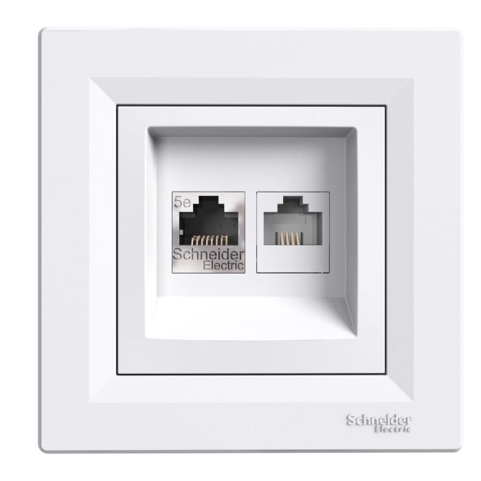 РОЗЕТКА КОМП'ЮТЕРНА RJ45 КАТ. 5Е І ТЕЛЕФОННА РОЗЕТКА RJ12 БІЛА ASFORA