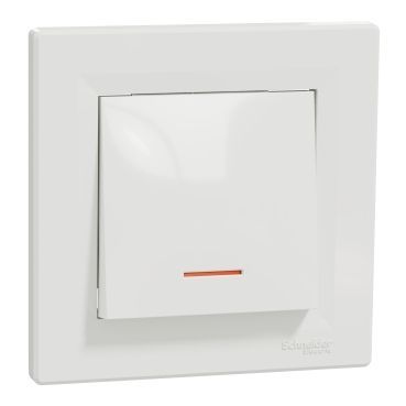 ВИМИКАЧ ОДНОКЛАВІШНИЙ, З ПІДСВІТКОЮ, САМОЗАЖИМНИЙ, БІЛИЙ ASFORA