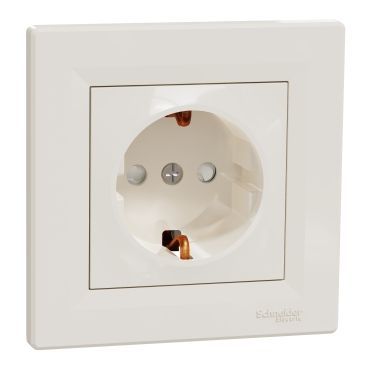 РОЗЕТКА З ЗАЗЕМЛЕННЯМ З ЗАХИСНИМИ ШТОРКАМИ КРЕМ ASFORA